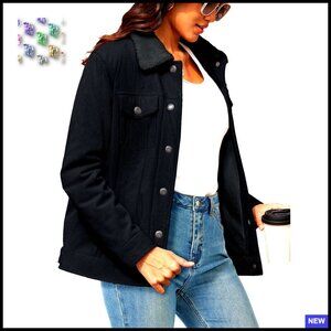 Corduroy Sherpa Fleece Lined Jacket Button Down Shacket Warm Winter Western Coat
